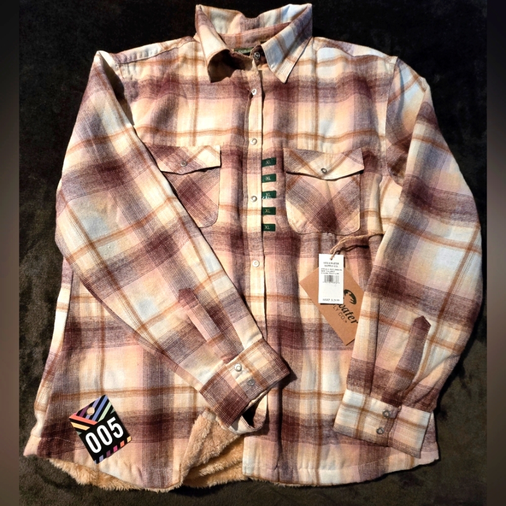 Womens Stillwater Supply Co Lined Flannel Plaid Mauve Top (XL)